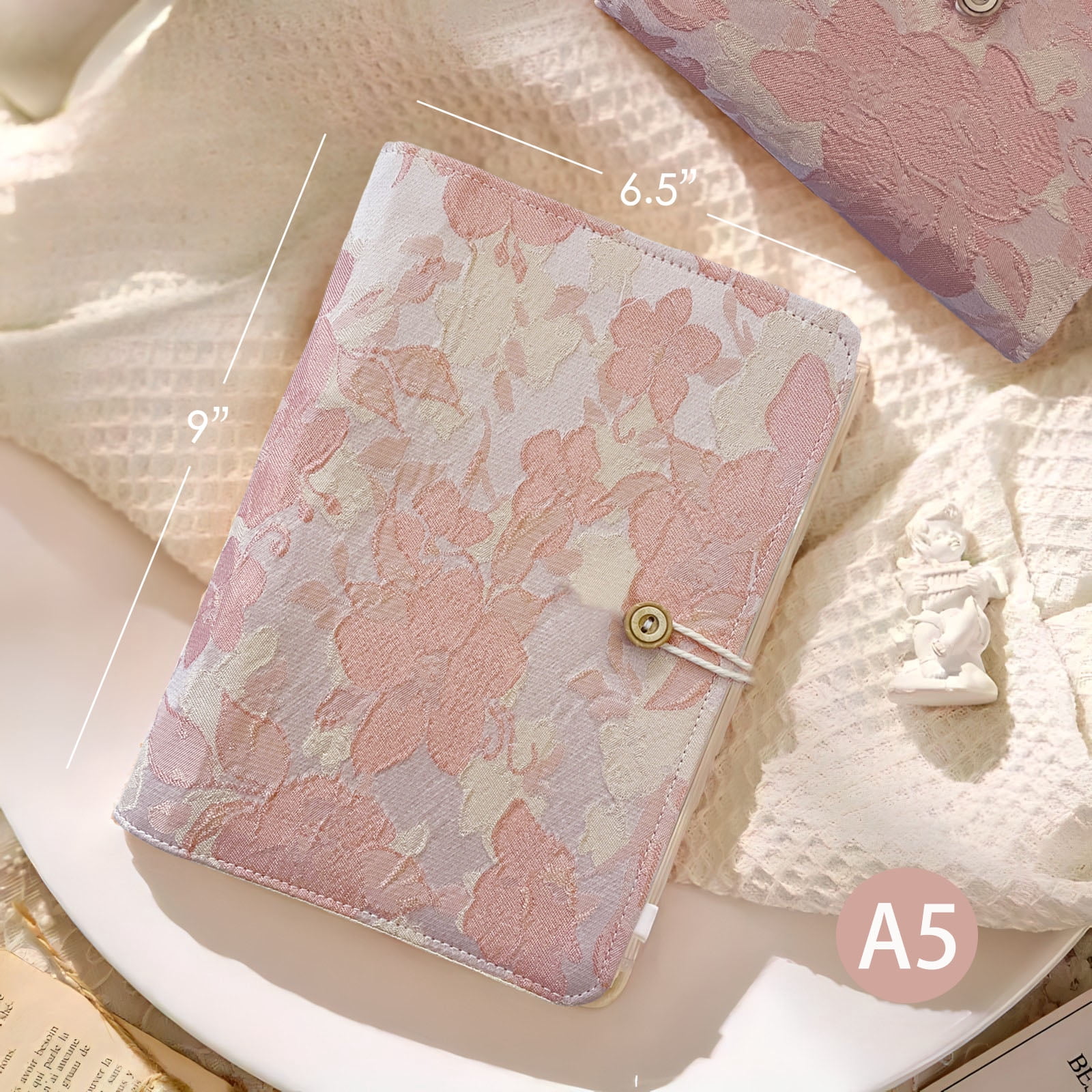 ipoul A5 Binder, 6 Ring Binder, Refillable Notebook, Embroidery Journal, Pink, Flower