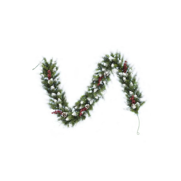 6' Snow Flocked Camdon Fir Garland with Pine Cones  Berry Clusters