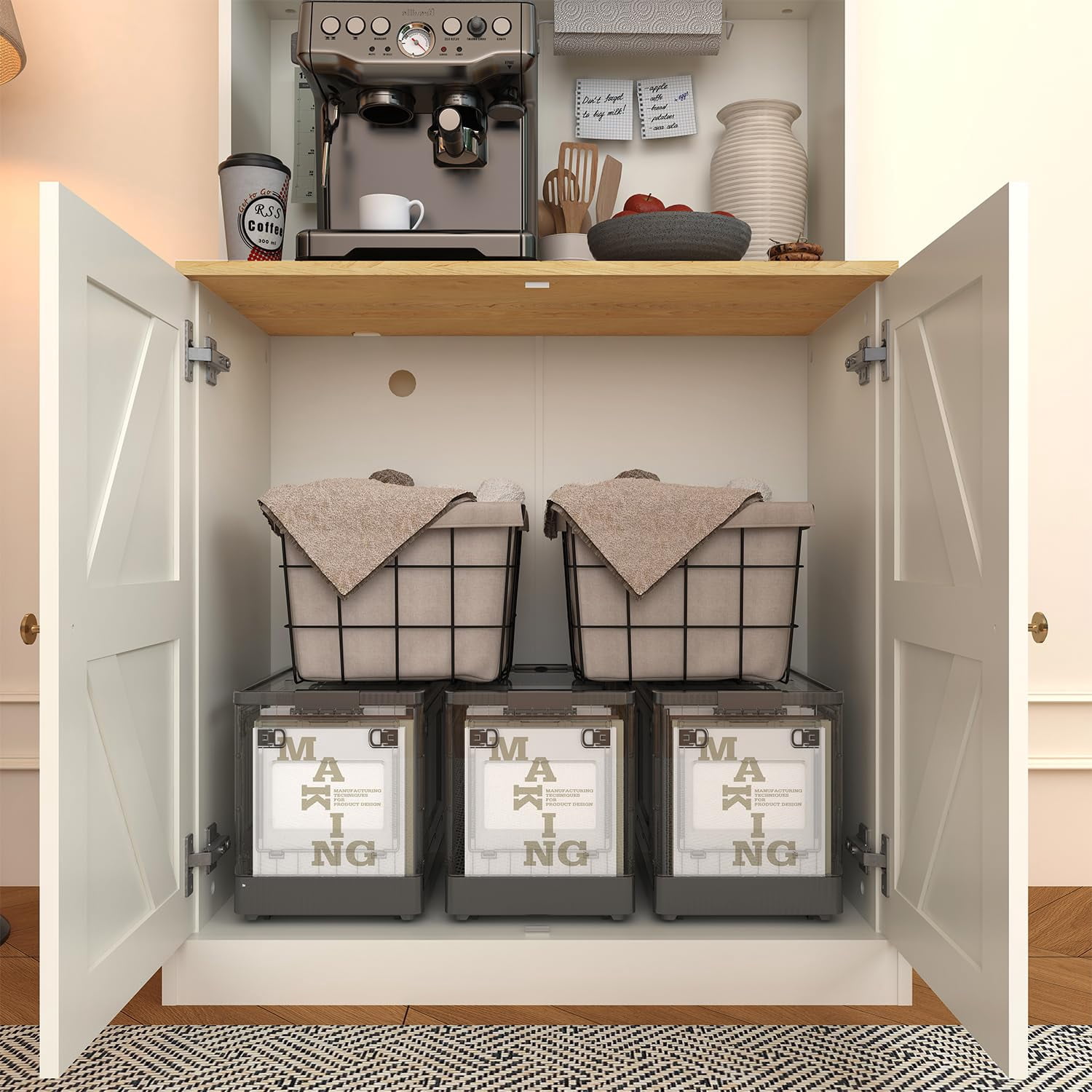 Sunix Farmhouse Pantry Cabinet Set of 3, 70.8" Tall, Freestanding Large Storage Cabinet with Glass Doors, Microwave Shelf, Adjustable Shelves