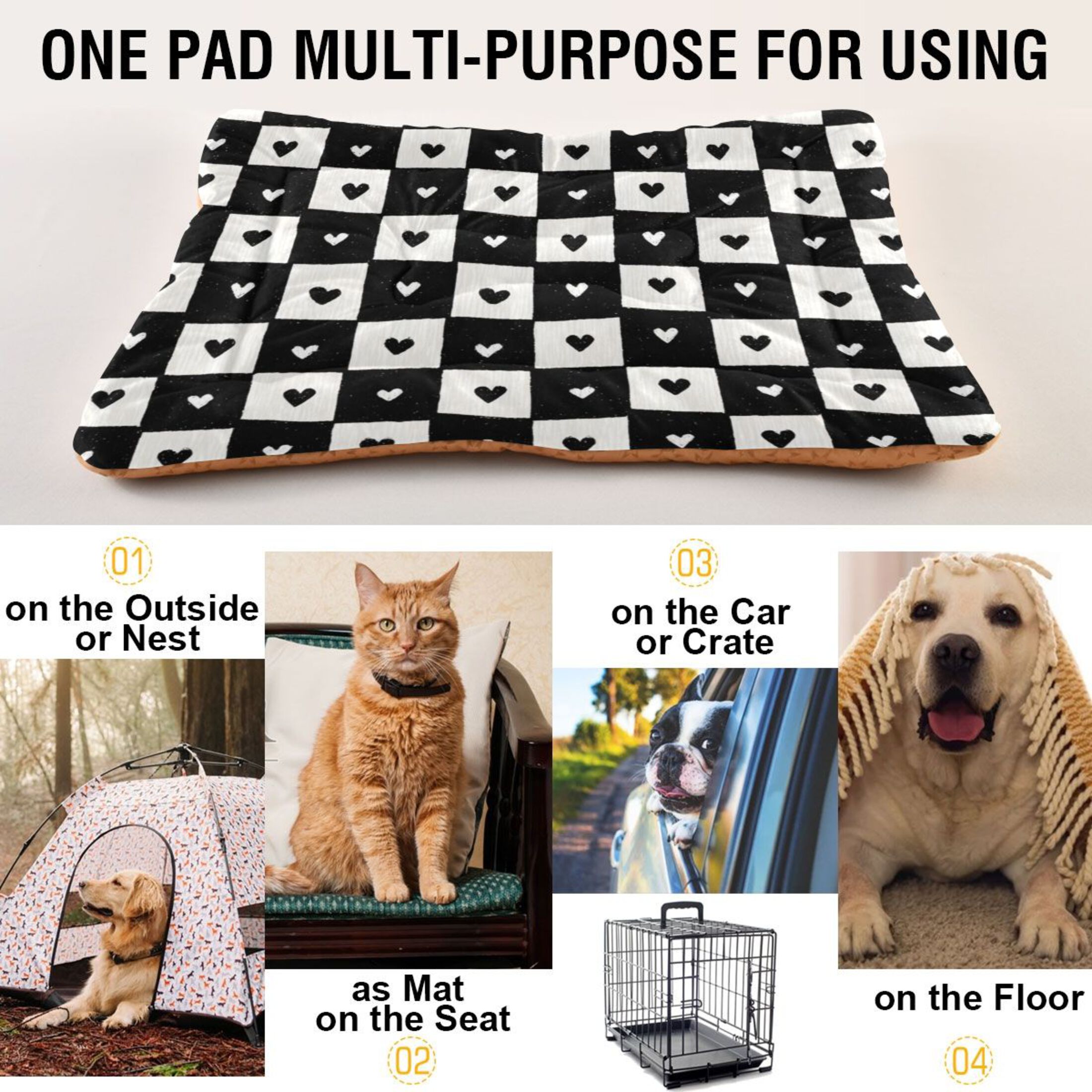 Cozy Mat Pet Bed Indoor Outdoor Warm Soft For Cat Dog Puppy(S/M) Checkered Small Hearts