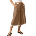 thumbnail image 3 of Dvprdro Capri Pants for Women Cotton Wide Leg Lace Hem Drawstring Elastic Waist Side Pockets Solid Loose Fit Summer Beach, 3 of 8