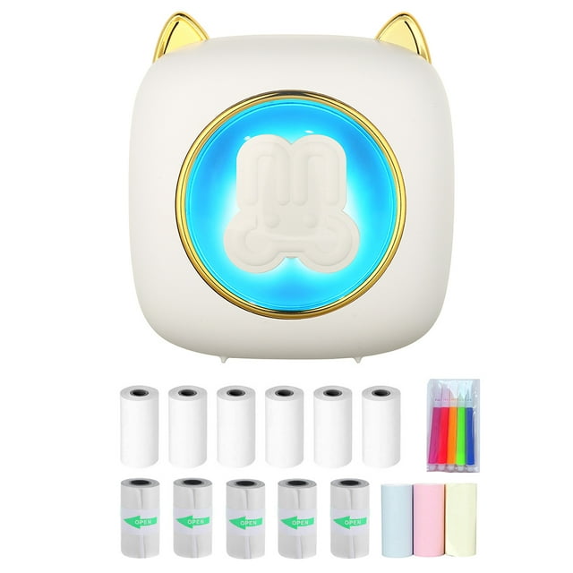 TFixol C23 White Bluetooth Thermal Label Printer with Rechargeable Battery, Includes 6 Thermal Rolls, 5 Adhesive Rolls, 3 Color Papers, and 5 Markers for Photos, Notes, and Receipts