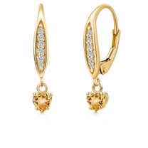 Gem Stone King 10K Yellow Gold Yellow Citrine and Lab Grown Diamond Earrings for Women | 0.53 Cttw | Gemstone November Birthstone | Heart Shape 4MM