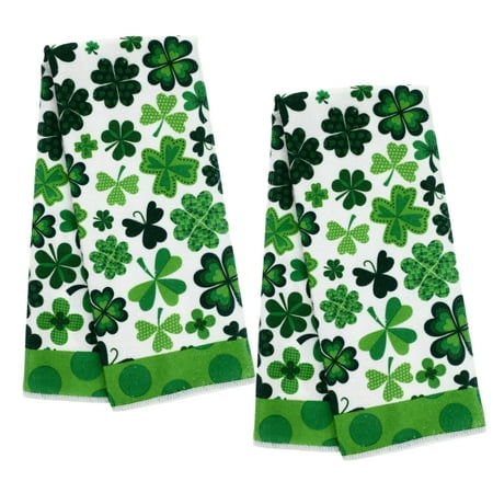 

St. Patrick s Day Kitchen Towels Shamrock Green Clover Leaves Printed Dishcloth 15x25in Absorbent Soft Feel 100% Polyester for Home Baking Cleaning Hand Holiday Party Decoration Set of 2