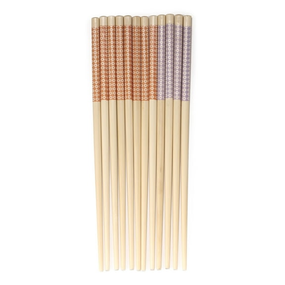 BambooMN Premium Reusable Japanese Bamboo Chopsticks, Diamond Checkered Pattern, 9.5 inch - Orange and Purple - 120 Pairs