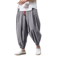 thumbnail image 2 of Pantalones holgados y elásticos de manga ancha para hombre, de color liso, poliéster, diseño con 4 bolsillos y cierre con botones, para el fin de semana o el trabajo, 2 of 6