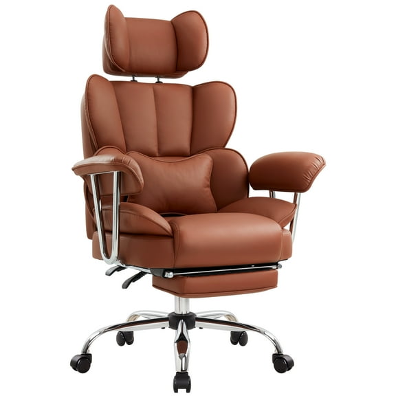 Big and Tall Office Chair with Foot Rest, PU Leather Desk Chair 400LBS,High Back Reclining Office Chair,Executive Managerial Chair with Armrests Lumbar Lifting Headrest