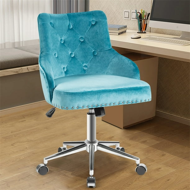 Costway Sillón de Terciopelo con Nudos Giratorio a 360° y Ruedas para Salón Dormitorio Estudio Verde 57 x 52 x 84-98 cm