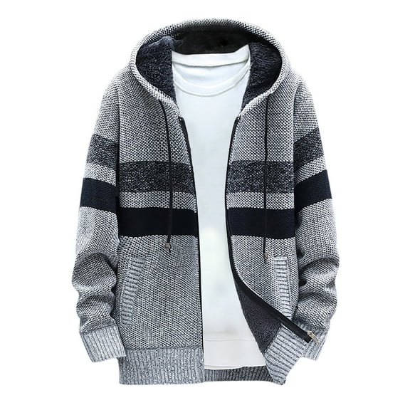 TIHLMK Men's Outerwear Jackets & Coats Men Casual Patchwork Long Sleeve Knitting Hooded Cardigan Zipper Coats Gray