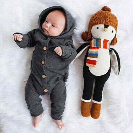 

THE WILD ToddlerBoys Girls Long Sleeve Solid Hooded Jumpsuit Romper Clothes