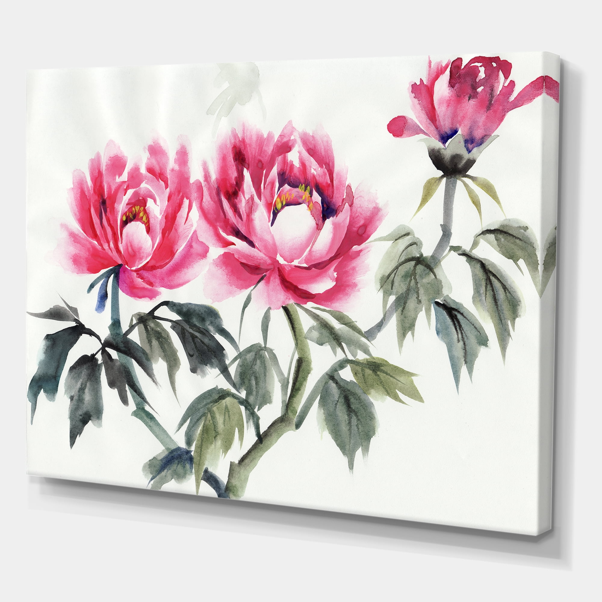 Designart ' Ancient Purple Peonies Branch ' Traditional Canvas Wall Art Print