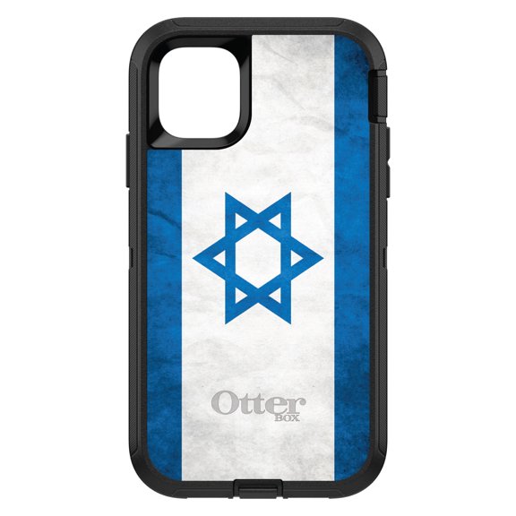 DistinctInk OtterBox Defender Custom Case for Apple iPhone 15 (6.1" Screen) - Show Your Love of Israel - Wireless Charging Compatible