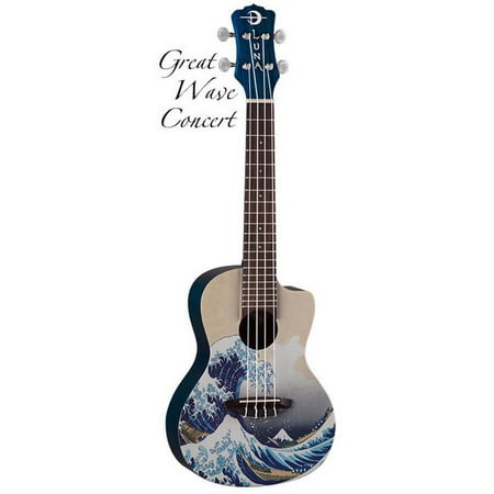 Luna Great Wave Concert Body Ukulele, Rosewood Fingerboard - Translucent Blue