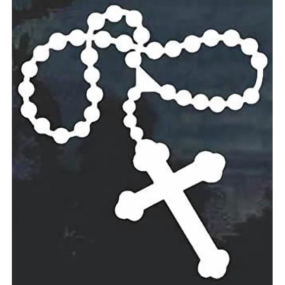 Car Decal Rosary Beads Christian Catholic 6 Inch White Professional Sticker for Truck, Car, Tumbler, Cup, Laptop, Decor, Locker, Table, Window,white