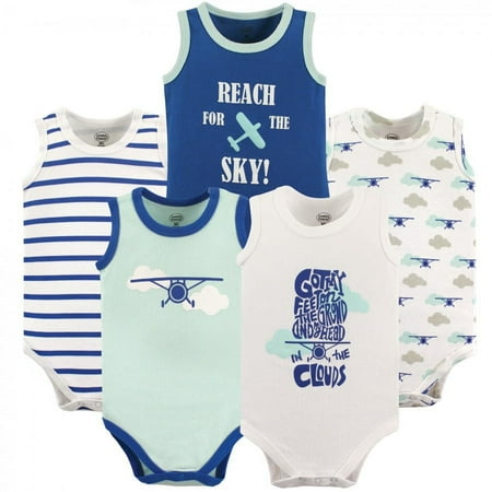 UPC: 0660168370744 | Luvable Friends Baby Boy Cotton Sleeveless Bodysuits 5pk  Airplane  0-3 Months