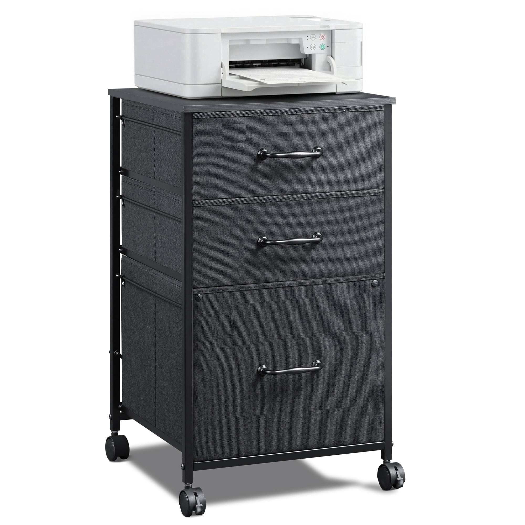 GALAXHERO File Cabinet with 3 Drawer, Rolling Filing Cabinets for Home Office, Fabric Vertical Printer Stand, Fits A4 or Letter Size, Black
