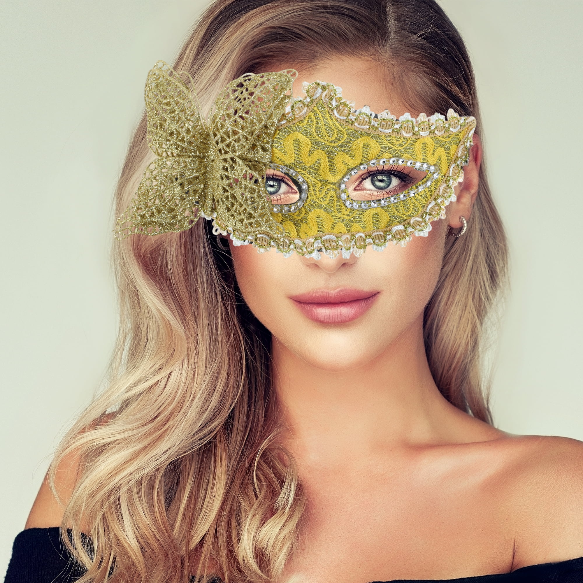 Unique Bargains 1 Box Elegant 3D Butterfly Half Face Party Mask Yellow