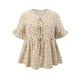 thumbnail image 4 of GRACE & GRANDEUR Blusa de mujer de talla grande con estampado de flores, con lazo en la parte delantera, escote en V, mangas con volantes, blusa peplum de verano, blusa tipo babydoll 4X beige, 4 of 6