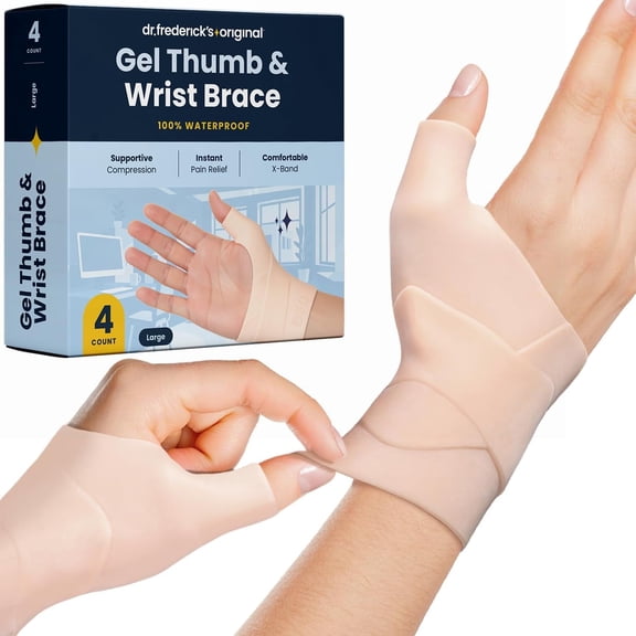 Dr. Frederick's Original Waterproof Thumb & Wrist Brace - 4 ct - Hand Brace for Arthritis, Tendonitis, Carpal Tunnel & Trigger Thumb - Doctor-Developed Spica Splint - Fits Left & Right Hand - Large