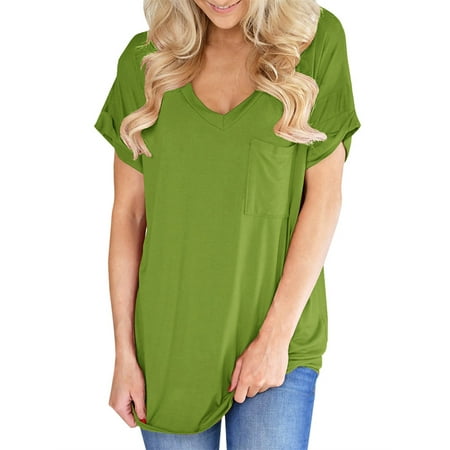 SySea - V-neck Short Sleeve Solid T-shirt for Women with Pocket ...