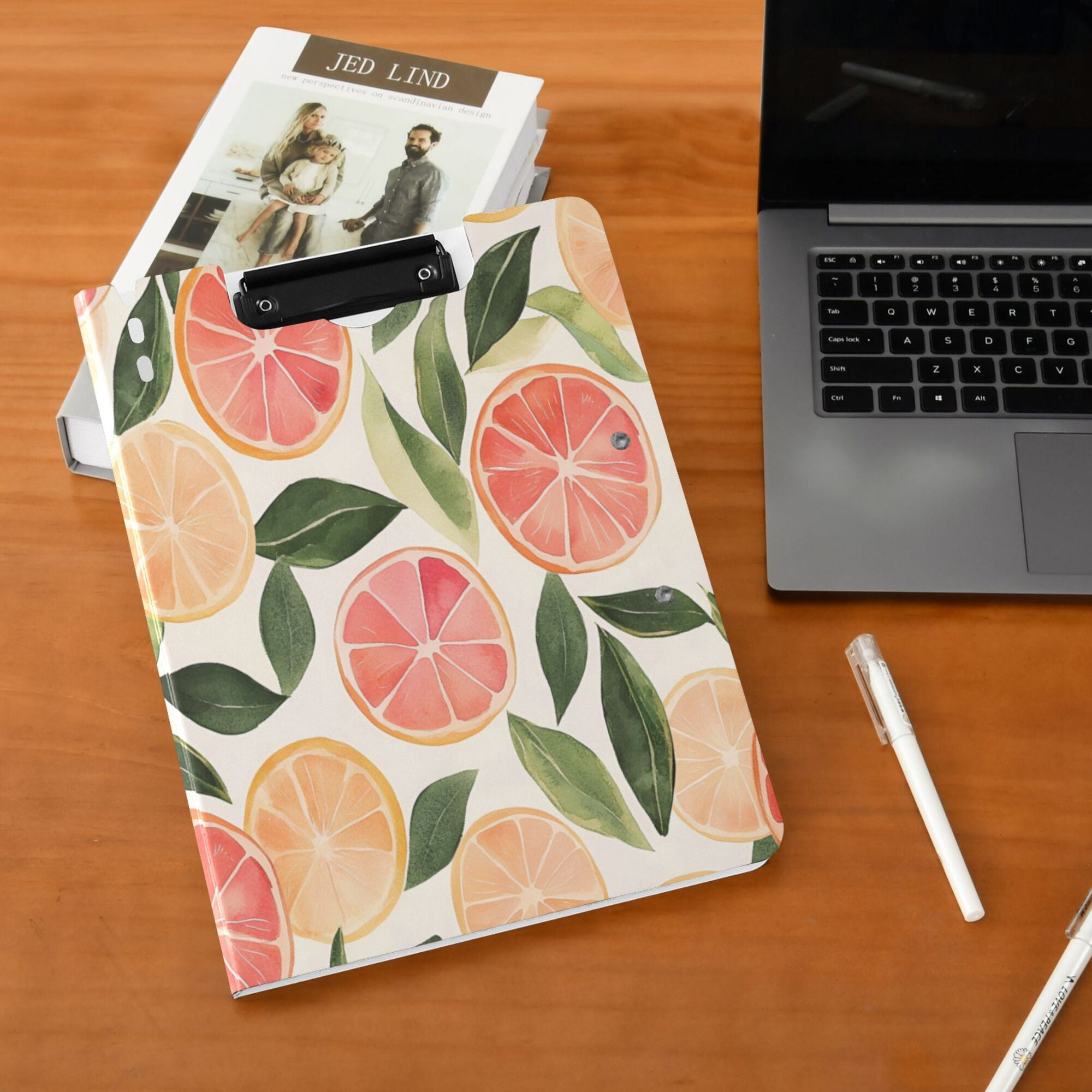 FORMRS A4 Clipboard Folder with Pen Holder Horizontal Foldable School Office Binder, Watercolor Grapefruit