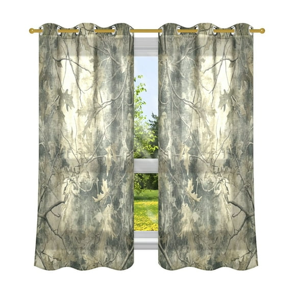 2 Panels Set Blackout Curtains Thermal Insulated Sun Protection Room Darkening Drapes for Bedroom Green Camouflage Pattern