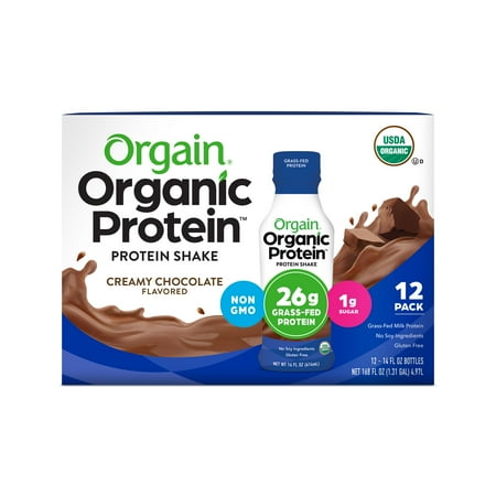Orgain Organic Grass-Fed 26g Whey Protein Shake, Creamy Chocolate, 14 oz