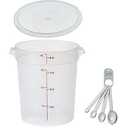 Cambro 4 Quart Round Food Storage Container, Translucent, with a Translucent Lid, Bundle with a Lumintrail Measuring Spoon Set