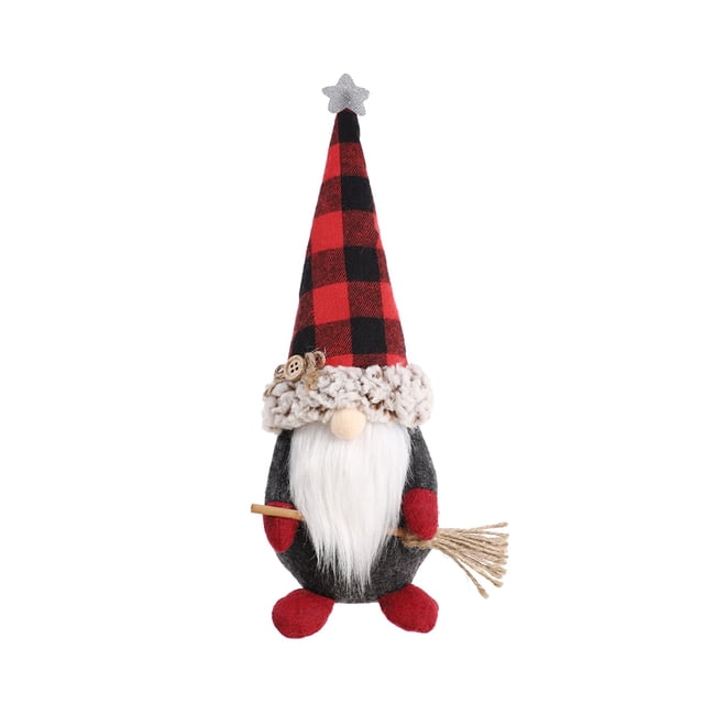 Muñeco Navideño sin Rostro Inteprter Decoración Personalizada de Peluche Tela Escocesa Roja Negra