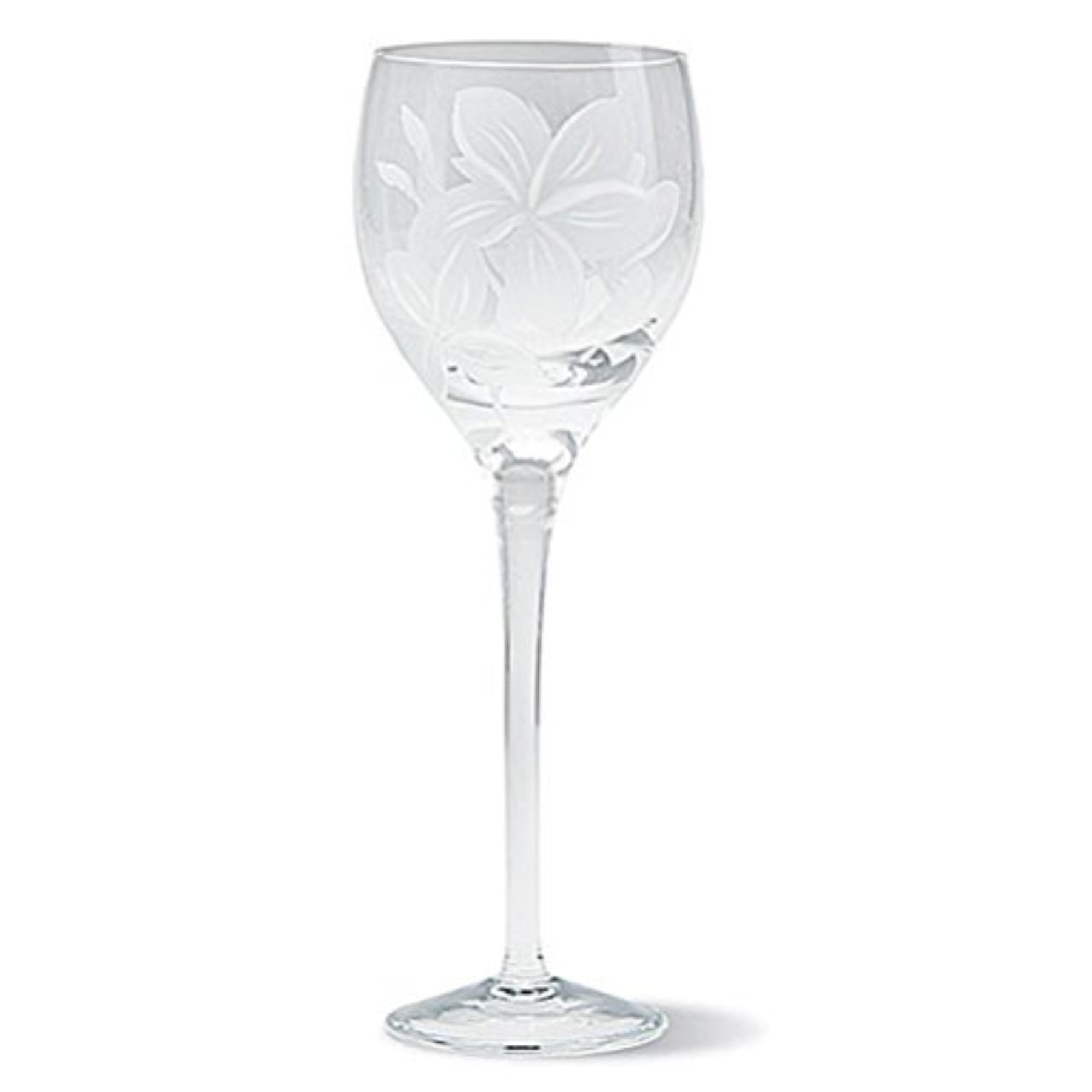Etched Stemless Wine Glass, Plumeria