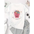 thumbnail image 2 of 1pc Women'S Fashion Short Sleeve T-Shirt with Creative Bucket Heart and Star Print, Casual Crew Neck Cotton Top with Medium Stretch, Geometric Pattern Knit Fabric for All Seasons, 2 of 6