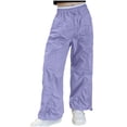 thumbnail image 2 of ATOGUTA Cargo Pants Girls Wide Leg School Uniform Pants Kids Elastic Waist Flowy Summer Beach Lounge Trousers with Pockets Size 5T-15, Purple, 2 of 7