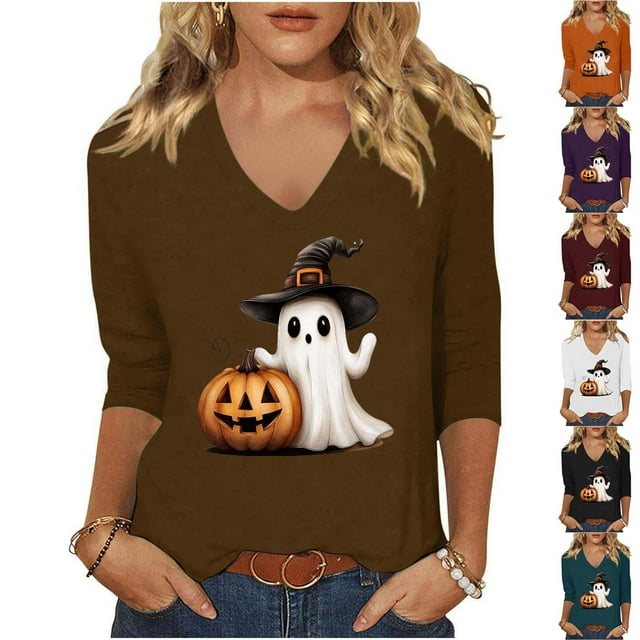 Sentmoon Tenues d'Automne pour Femmes Hauts Habillés à Manches Longues et Col Rond Surdimensionnés pour Femmes Amples avec Blouses Imprimées Respirantes pour l'Hiver pour Fêtes d'Halloween et Événements de Costumes Vin TG