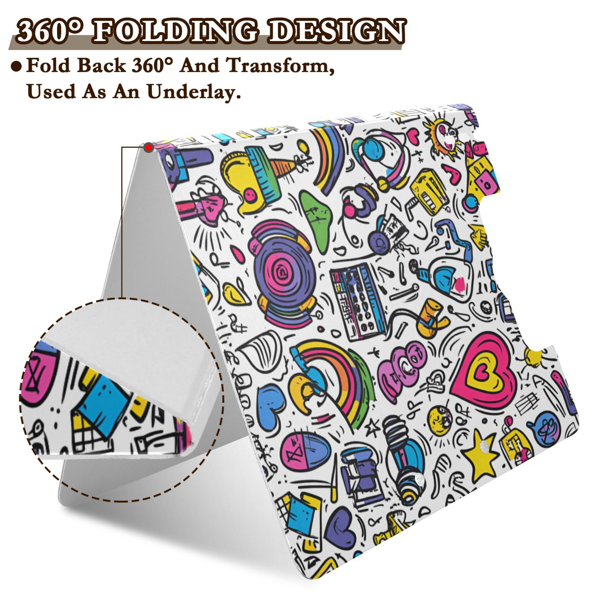 FORMRS A4 Clipboard Folder with Pen Holder Horizontal Foldable School Office Binder, White Doodle Pattern