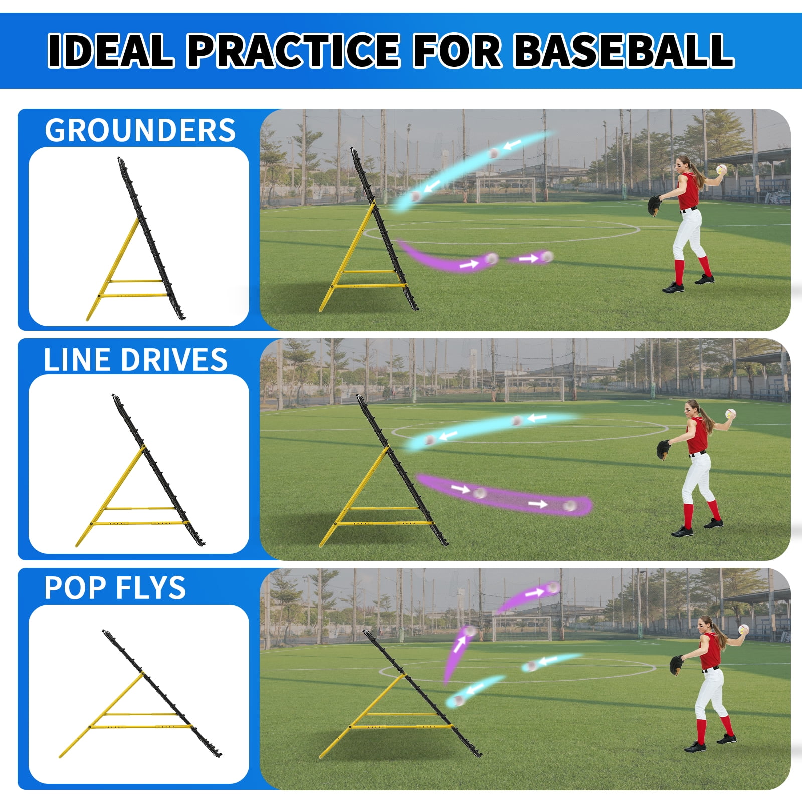 7x4 FT Volleyball Rebounder Net，Ultimate Training Equipment for Volleyball & Lacrosse，Enhanced Bouncing System for Volleying, Bumping, Spiking Drills，Multiple Adjustable Rebound Angles(Black+Yellow）