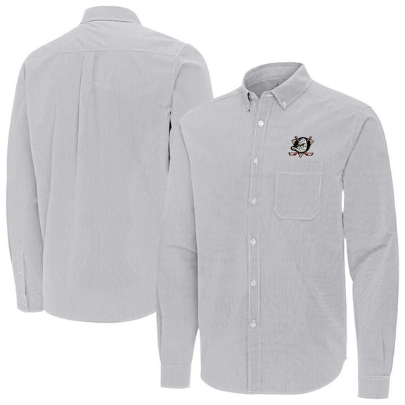 Men's Antigua Gray Anaheim Ducks Porter Woven Tri-Blend Long Sleeve Button-Down Shirt