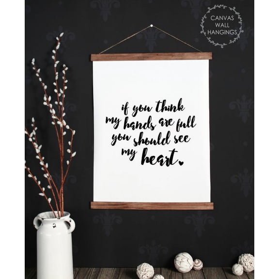 Wood & Hanging Canvas Wall Art Hands Full See My Heart Mom Sign Quote Wall Decor Large 19x24-Inch