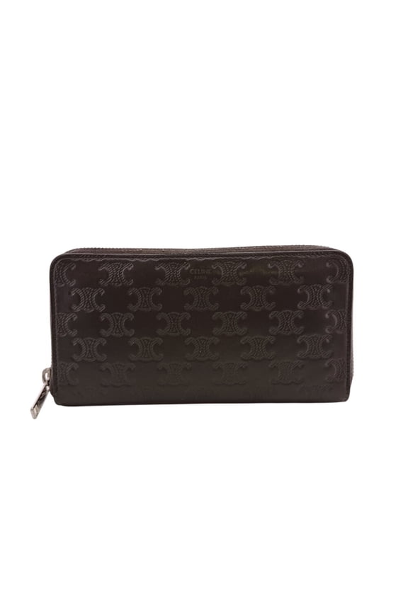 Pre-Owned CELINE Celine Round Zip Triomphe Long Wallet, Gray