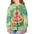 thumbnail image 4 of chaqlin Capybara Sweatshirts for Teen Girls Trendy Zip up Hoodies Watermelon Print Long Sleeve Jacket Casual Hooded Coat Kids Pullover Top with Pockets, 4 of 7