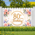 thumbnail image 2 of Floral Design Birthday Banner Elegant Flowers Backdrop for 80th Birthday Celebration Party Decoration Event, 2 of 9