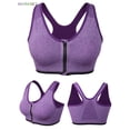 thumbnail image 4 of BadPiggies Women Zip Front Sports Bra Wireless Post-Surgery Bra Removable Pad Tank Top Active Yoga Racerback Sports Bras (M, Purple), 4 of 10