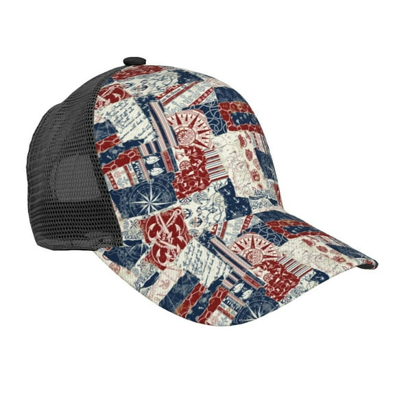 Zufioo Marine Sailing Print Mesh Baseball Cap, Adjustable Sport Travel Hat Accessory for Men and Women