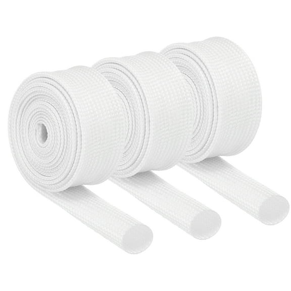3Pcs Wire Insulation Braid  Fire Sleeve,3.28Ft-10mm ID White, High Temp Silicone Coated Fiberglass Sleeving