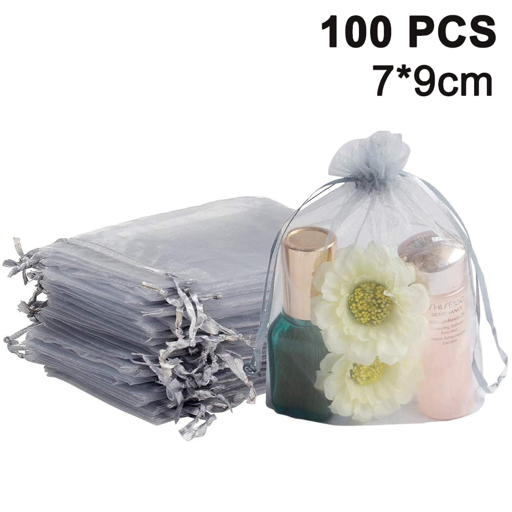 50pcs 9X7cm Wedding Gift Candy Drawstring Voile Favour Package Bag Storage 