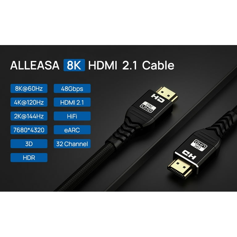 8K HDMI Cable 2.1 48Gbps 9.9FT/3M, High Speed HDMI Braided Cord-4K@120Hz  8K@60Hz,Compatible with Roku TV/PS5/HDTV/Blu-ray 