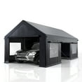 thumbnail image 7 of NETAJE 12'x20' Heavy Duty Portable Outdoor Garage Carport with Side-Opening Door, Roll-up Windows, Four-Hole Base for Car, Black, 7 of 7