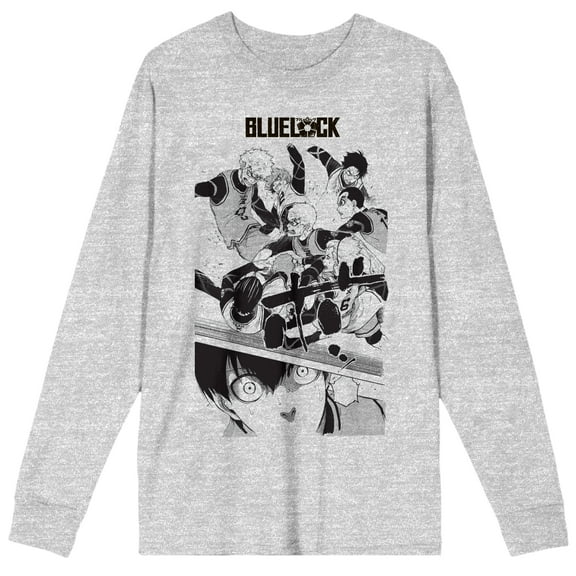 Blue Lock Title Logo And Fighting Teams Men's Heather Gray Long Sleeve Tee-Medium