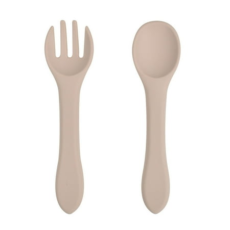 

2pcs/set Baby Training Short Handle Silicone Fork Spoon Kit Infant Tableware Infant Learning Eat Anti-drop 15 Colors