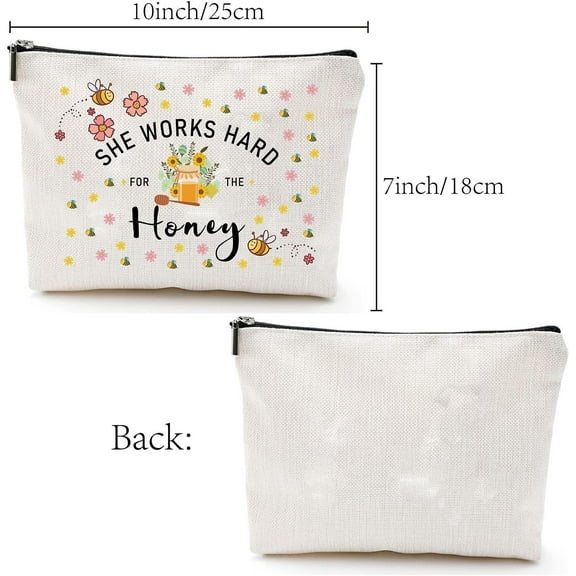 1pc Teachers' Day Polycotton Custom Canvas Storage Bags Metal Zipper Pouches Rectangle with Pattern Bees 18x25cm
