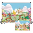 thumbnail image 1 of 9x6ft Sweet Cartoon Candyland Backdrop Candy House Fairy Tale Castle Photography Background Banner Cake Table, 1 of 5